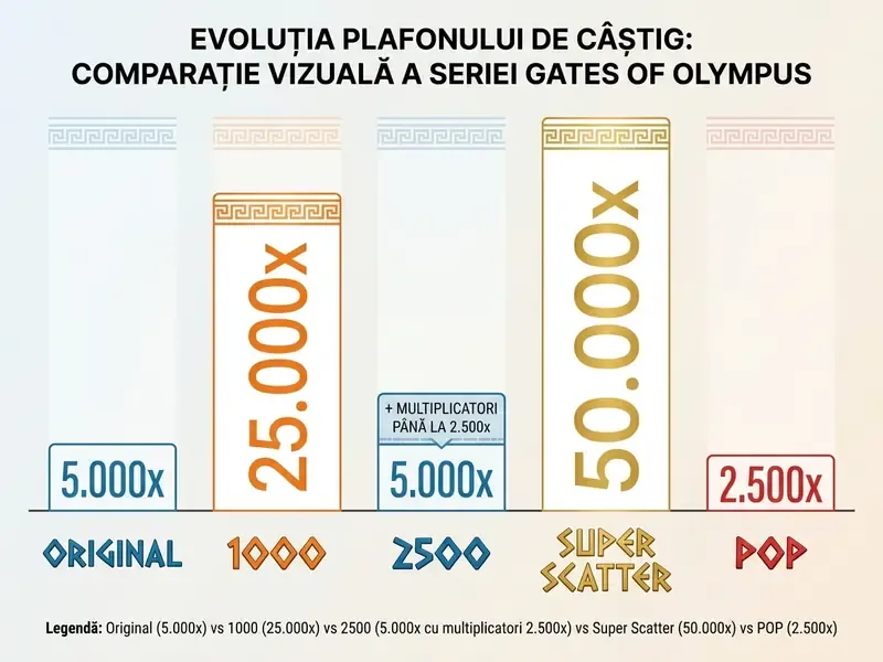 Comparatie max win Gates of Olympus Super Scatter si versiunile anterioare Pragmatic Play