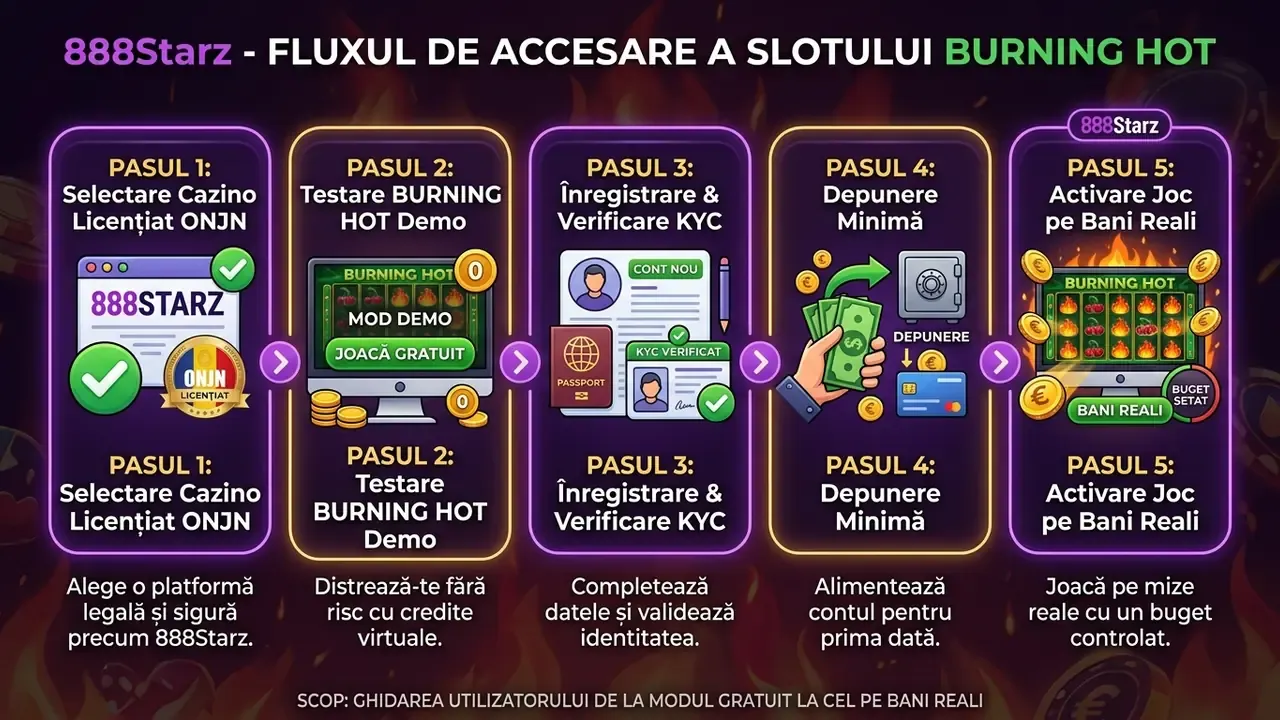 Pasii de accesare Burning Hot demo si bani reali